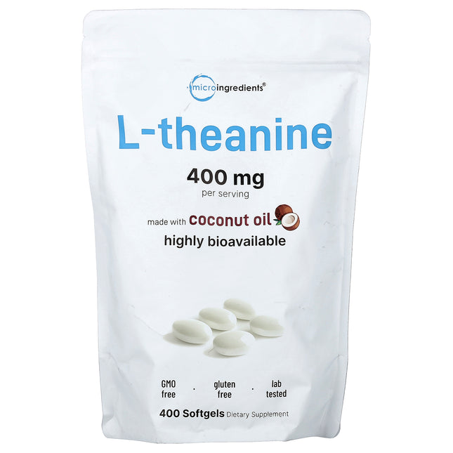 Micro Ingredients L-Theanine, 400 Capsules (200 mg per Capsule) - product front