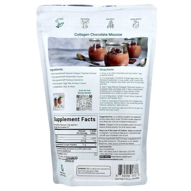 Micro Ingredients Marine Collagen, Unflavoured - Back label with supplement facts and ingredients