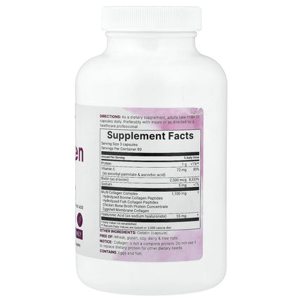 Micro Ingredients Multi-Collagen Peptides Complex with Biotin, Vitamin C & Hyaluronic Acid - Back label with supplement facts and ingredients