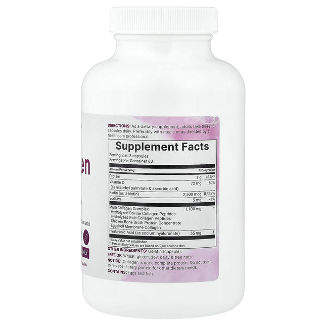 Micro Ingredients Multi-Collagen Peptides Complex with Biotin, Vitamin C & Hyaluronic Acid - Back label with supplement facts and ingredients