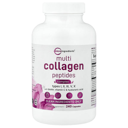 Micro Ingredients Multi-Collagen Peptides Complex with Biotin, Vitamin C & Hyaluronic Acid - Front of pack