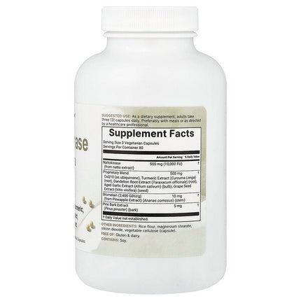 Micro Ingredients Nattokinase 240 Vegetarian Capsules supplement facts back label