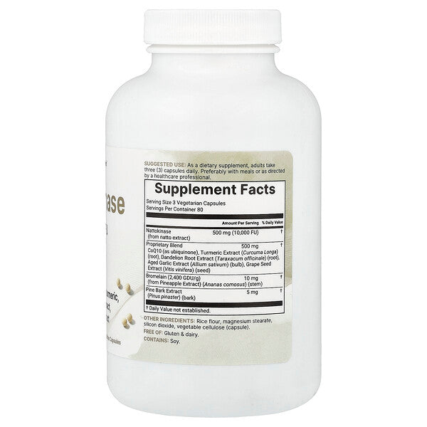 Micro Ingredients Nattokinase 240 Vegetarian Capsules supplement facts back label
