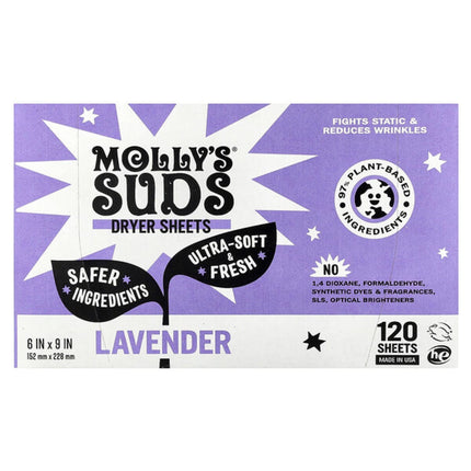 Molly's Suds, Dryer Sheets, Lavender, 120 Sheets  - front of pack