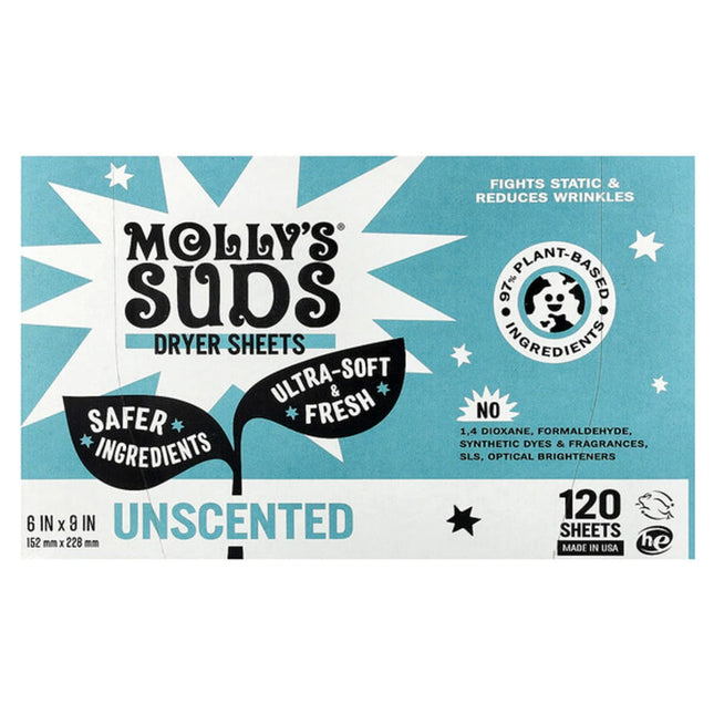 Molly's Suds, Dryer Sheets, Unscented, 120 Sheets  - front of pack