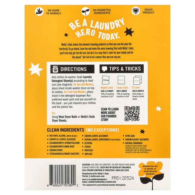 Molly's Suds, Laundry Detergent Sheets, Citrus Grove, 35 Sheets  - back label with ingredients