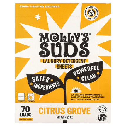 Molly's Suds, Laundry Detergent Sheets, Citrus Grove, 35 Sheets  - front of pack