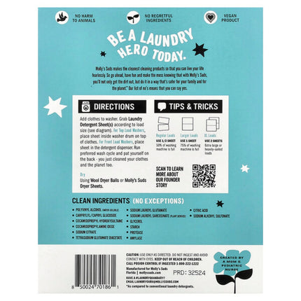 Molly's Suds, Laundry Detergent Sheets, Unscented, 35 Sheets  - back label with ingredients