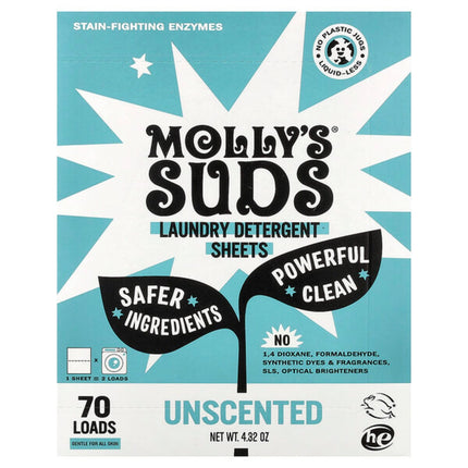 Molly's Suds, Laundry Detergent Sheets, Unscented, 35 Sheets  - front of pack