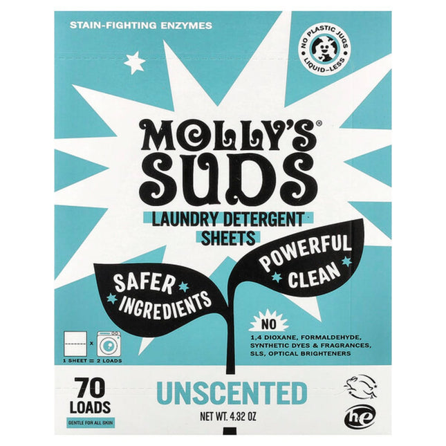 Molly's Suds, Laundry Detergent Sheets, Unscented, 35 Sheets  - front of pack