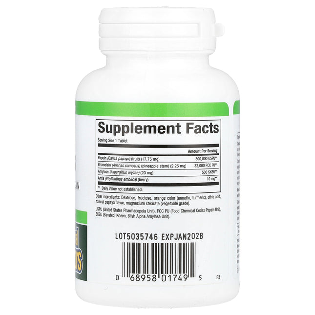 Natural Factors Papaya Enzymes bottle back label with supplement facts and ingredients