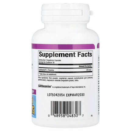 Natural Factors Stress-Relax, Suntheanine L-Theanine, 60 Vegetarian Capsules (125 mg per Capsule) - supplement facts and ingredients label