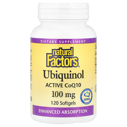 Natural Factors Ubiquinol Active CoQ10 100 mg bottle front, 120 softgels