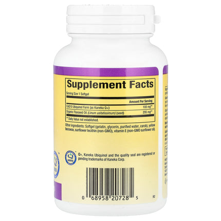 Natural Factors ubiquinol 100 mg 120 softgel bottle showing supplement facts and ingredients