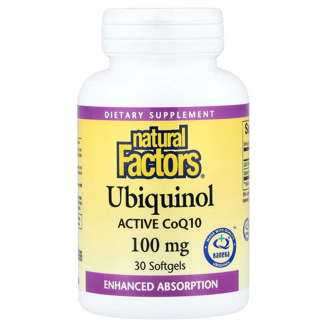 Natural Factors Ubiquinol Active CoQ10 100 mg bottle front, 30 softgels