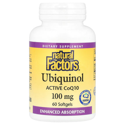 Natural Factors Ubiquinol Active CoQ10 100 mg bottle front, 60 softgels