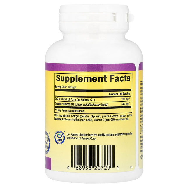 Natural Factors ubiquinol 200 mg 30 softgel bottle showing supplement facts and ingredients