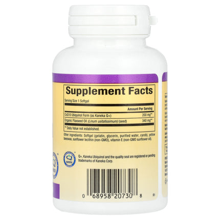Natural Factors ubiquinol 200 mg 60 softgel bottle showing supplement facts and ingredients