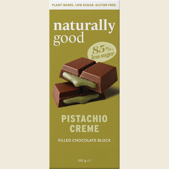 Naturally Good Filled Chocolate Block Pistachio Creme 100g, front of pack