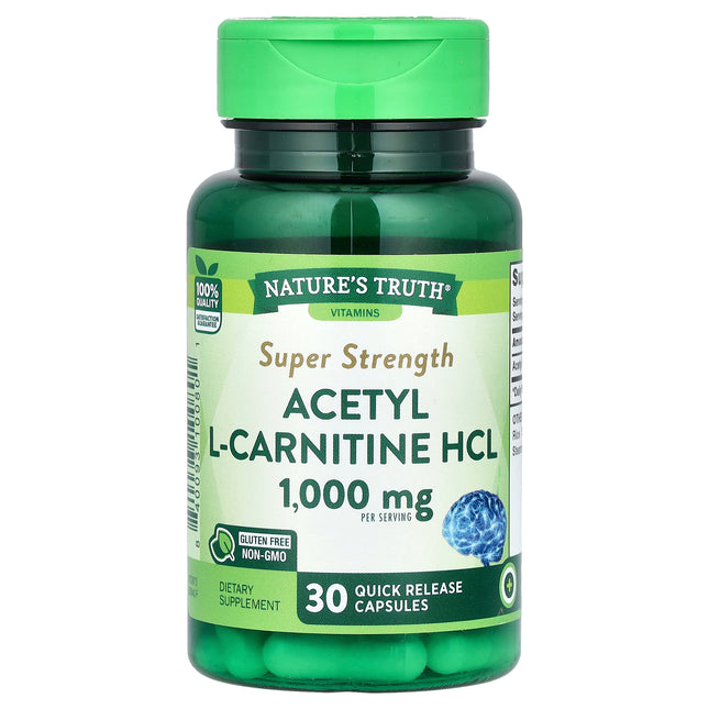 Nature's Truth Acetyl L-Carnitine HCL, Super Strength, 500 mg per Capsule 30 Quick Release Capsules - front of pack