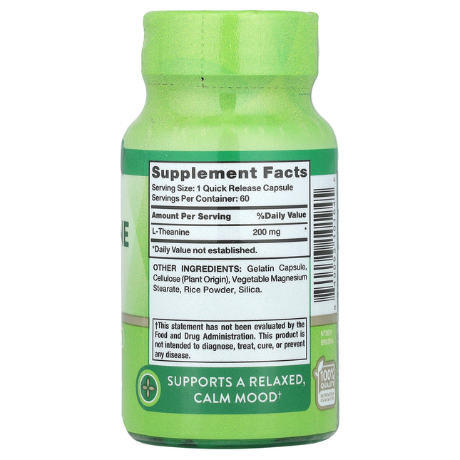 Nature's Truth L-Theanine, 200 mg, 60 Quick Release Capsules - supplement facts and ingredients label