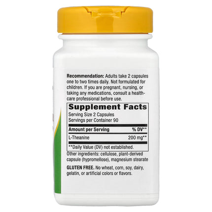 Nature's Way L-Theanine, 100 mg per Capsule, 180 Vegan Capsules - supplement facts and ingredients label