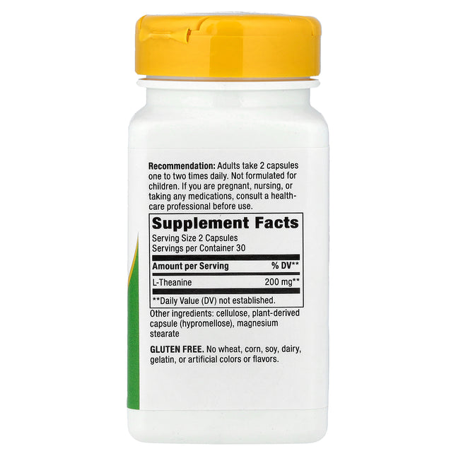 Nature's Way L-Theanine, 100 mg per Capsule, 60 Vegan Capsules - supplement facts and ingredients label