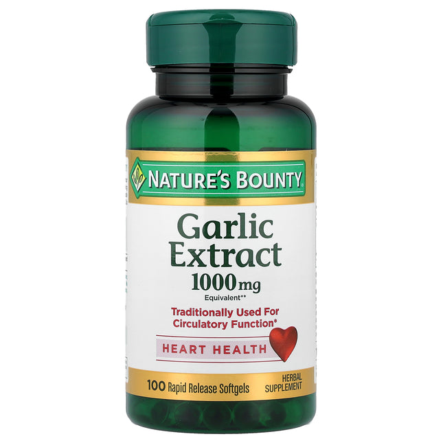 Nature's Bounty Garlic Extract 1,000 mg 100 Rapid Release Softgels - front of bottle