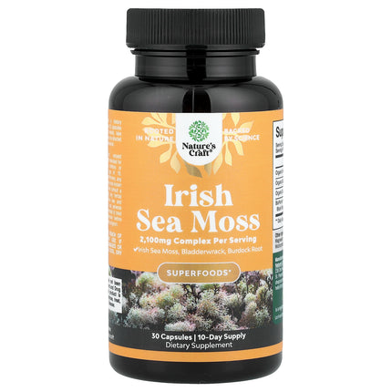 Nature's Craft Irish Sea Moss 30 capsules bottle, front of pack