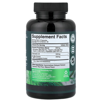 Nature's Craft Ox Bile Complex bottle back label with supplement facts and ingredients
