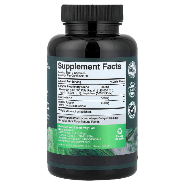 Nature's Craft Ox Bile Complex bottle back label with supplement facts and ingredients