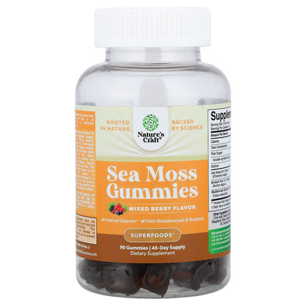Nature's Craft Sea Moss Gummies Mixed Berry 90 gummies jar, front of pack