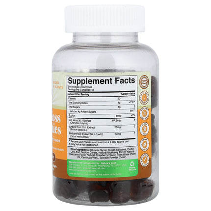 Nature's Craft Sea Moss Gummies Mixed Berry 90 gummies back label with supplement facts and ingredients