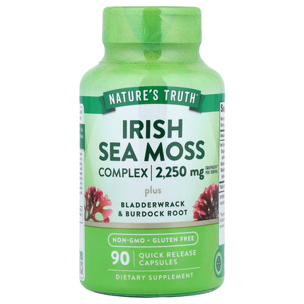 Nature's Truth Irish Sea Moss Complex Plus Bladderwrack & Burdock Root 90 quick release capsules bottle, front of pack