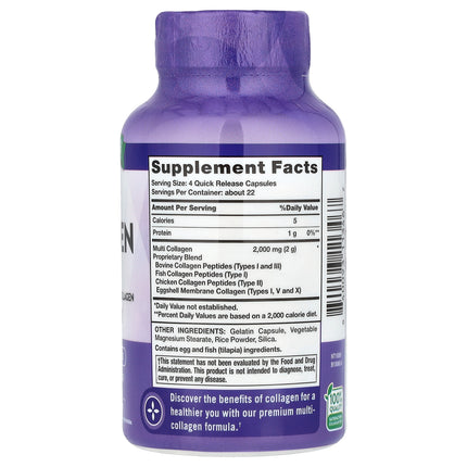 Nature's Truth Multi Collagen Peptides Capsules, 500 mg - Back label with supplement facts and ingredients