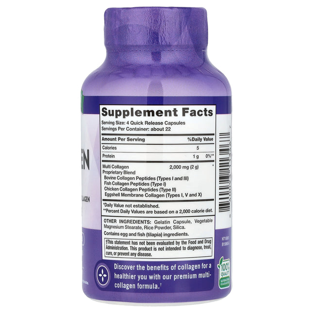 Nature's Truth Multi Collagen Peptides Capsules, 500 mg - Back label with supplement facts and ingredients