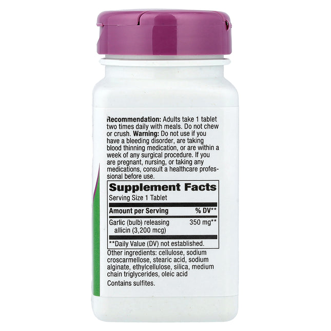 Nature's Way Garlicin Cardio 350 mg 90 Vegan Tablets - back label with Supplement Facts