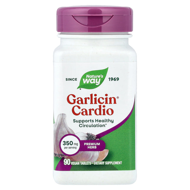 Nature's Way Garlicin Cardio 350 mg 90 Vegan Tablets - front of bottle