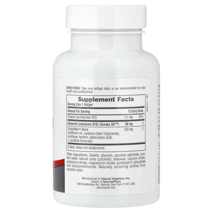 NaturesPlus Beyond CoQ10 ubiquinol 50 mg bottle showing directions, supplement facts and ingredients