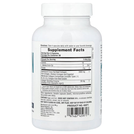 NaturesPlus Collagen Peptides Capsules - Back label with supplement facts and ingredients