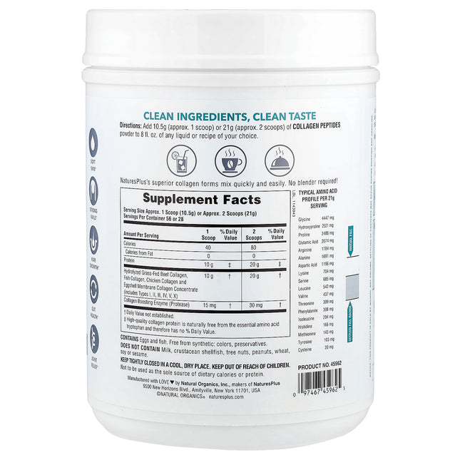 NaturesPlus Collagen Peptides Powder - Back label with supplement facts and ingredients