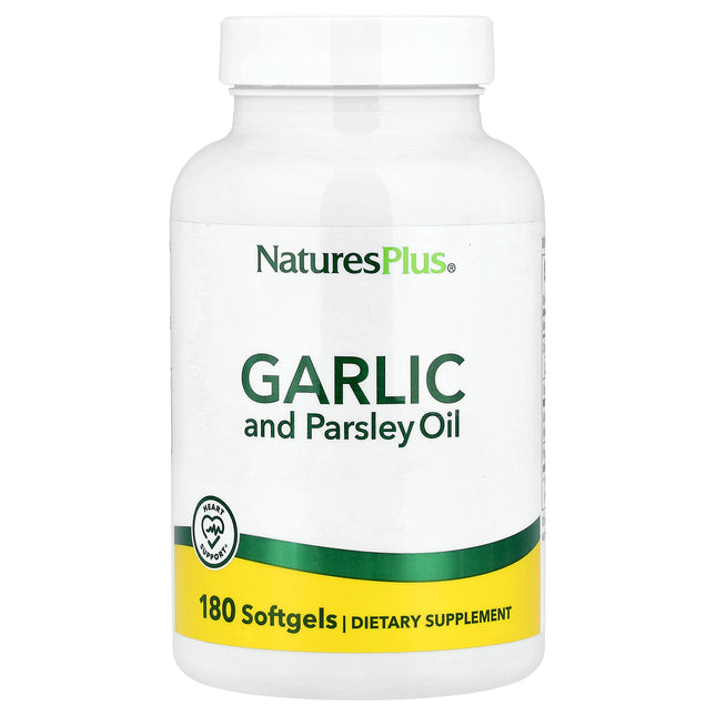 NaturesPlus Garlic and Parsley Oil 180 Softgels - front of bottle
