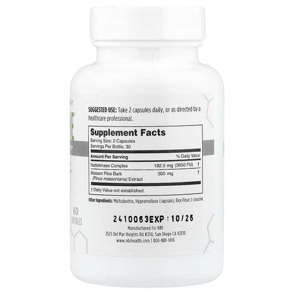 NBI Nattopine 60 Capsules supplement facts back label