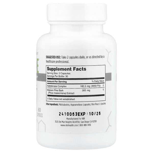 NBI Nattopine 60 Capsules supplement facts back label