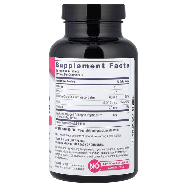 NeoCell Grass-fed Collagen Peptides + Vitamin C & Biotin - Back label with supplement facts and ingredients