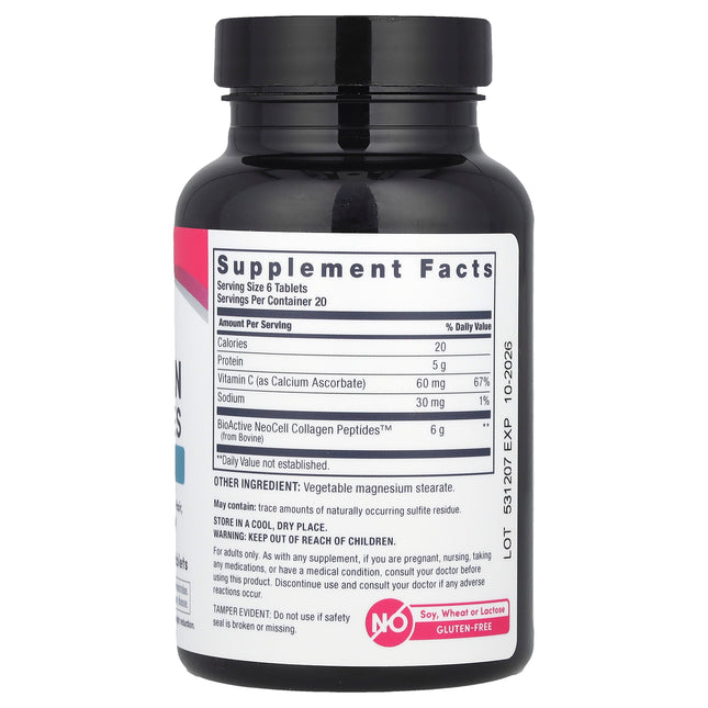 NeoCell Grass-fed Collagen Peptides + Vitamin C - Back label with supplement facts and ingredients