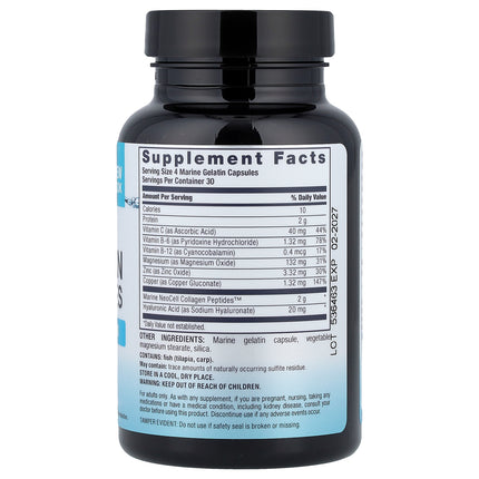 NeoCell Marine Collagen Peptides + Hyaluronic Acid - Back label with supplement facts and ingredients