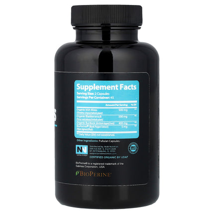Nobi Nutrition Sea Moss 90 capsules back label with supplement facts and ingredients