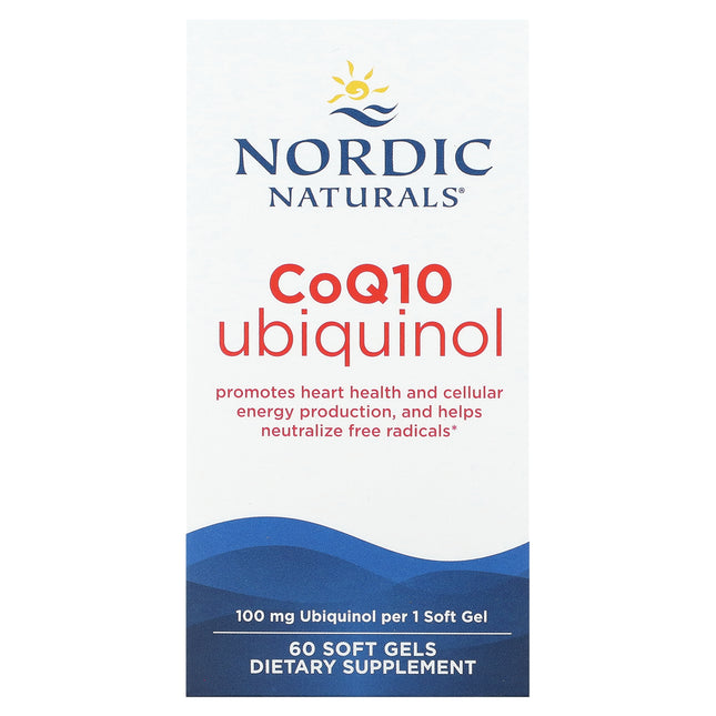 Nordic Naturals CoQ10 Ubiquinol 100 mg bottle front, 60 soft gels