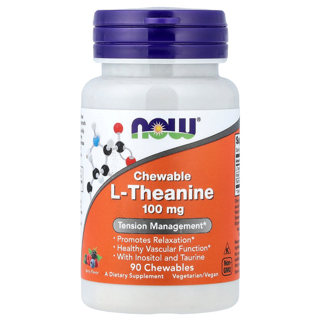 NOW Foods Chewable L-Theanine, Berry, 100 mg, 90 Chewables - product front